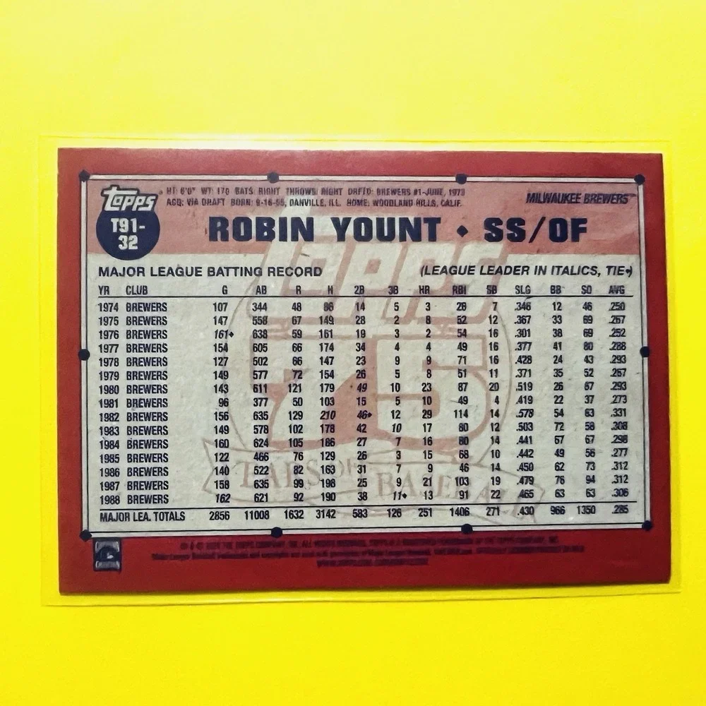 2026 Topps Series 1 Robin Yount 1991 Topps Crackle Foil Parallel #T91-32 Brewers